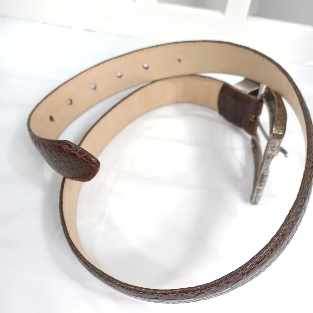 KENNETH COLE Belt Large Distressed Buckle Calfskin Leather S